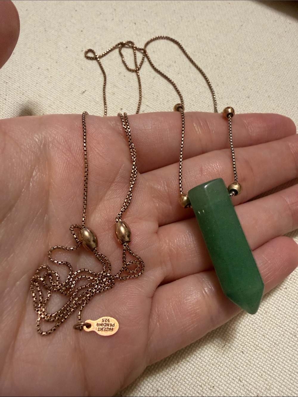 925 Alex&Ani Rose Gold Adjustable Necklace W/Green Aventurine Pendant